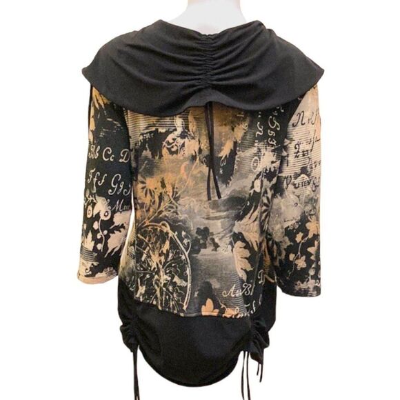 Vintage Bali Maximalist Artwear Unique Beige Black Ruched Zip Up Shacket - Picture 2 of 10